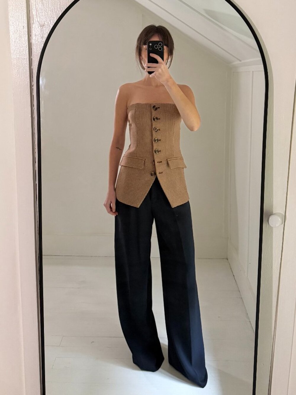 Favorite Daughter Phoebe Bustier Top in Toffee Houndstooth Size 2 Retail $228